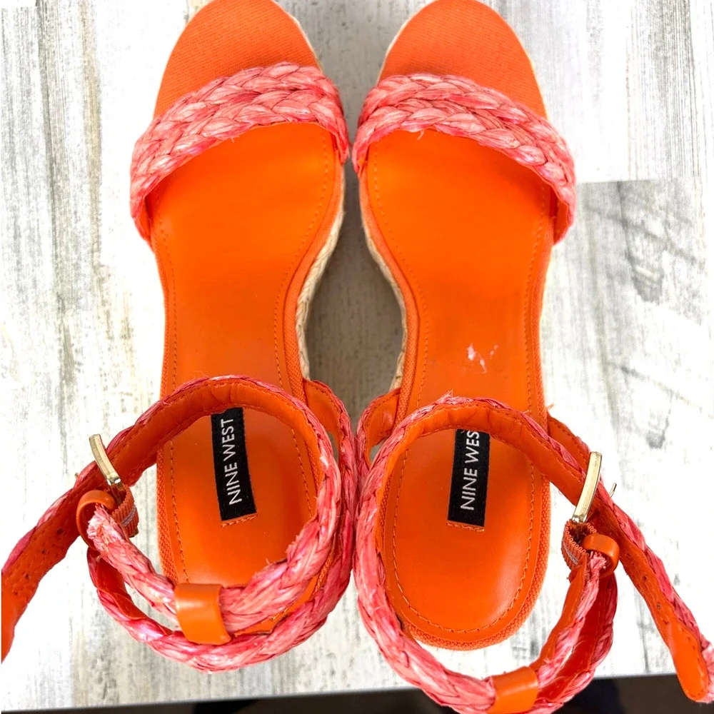 Nine West Womens 10 Orange Henri Espadrille Woven Wedge Sandals NWT